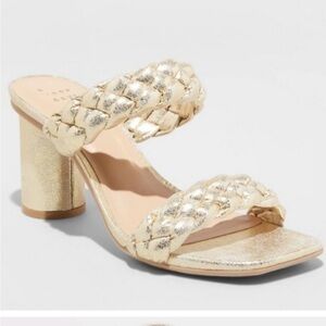 A New Day Gold Braided Heels Sz 10